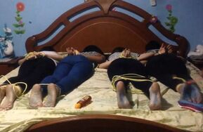 HomeMadeCosquillas   Bleu feet tickle challenge  Four girls