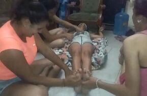 HomeMadeCosquillas   Tickle challenge 4 girls  Turn of the mysterious girl